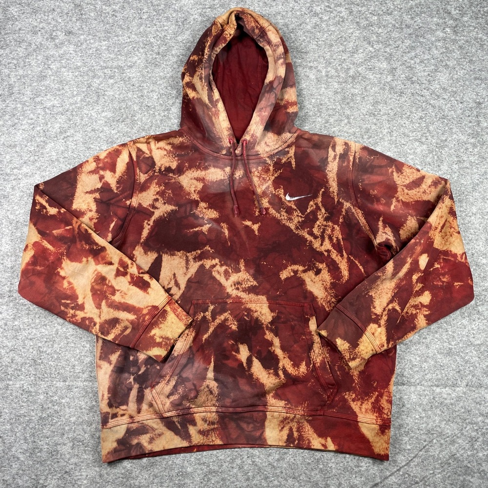 Nike Hoodie Mens Large Burgundy Acid Wash Bleach Dye Pullover Swoosh 826433-611